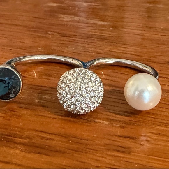Swarovski Silver Statement Ring with Clear Pavé White Pearl and Black Crystal